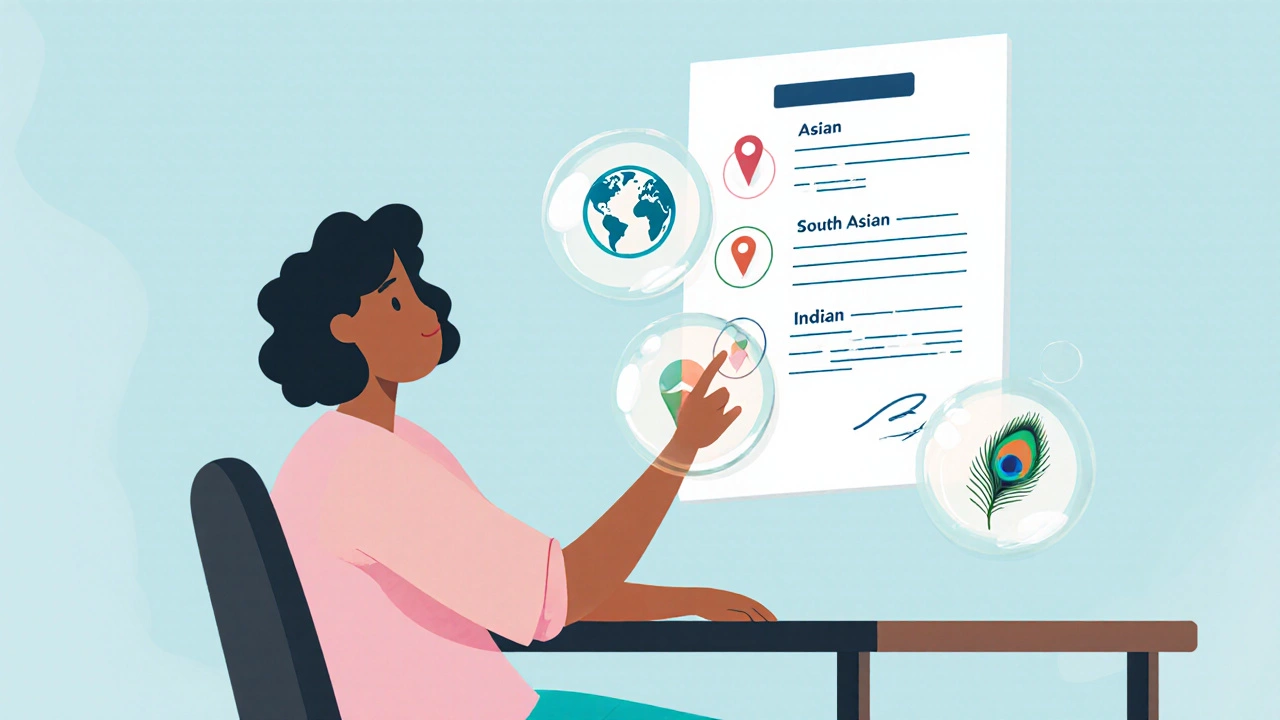 Person selecting identity icons from a floating form, emphasizing self‑identification.